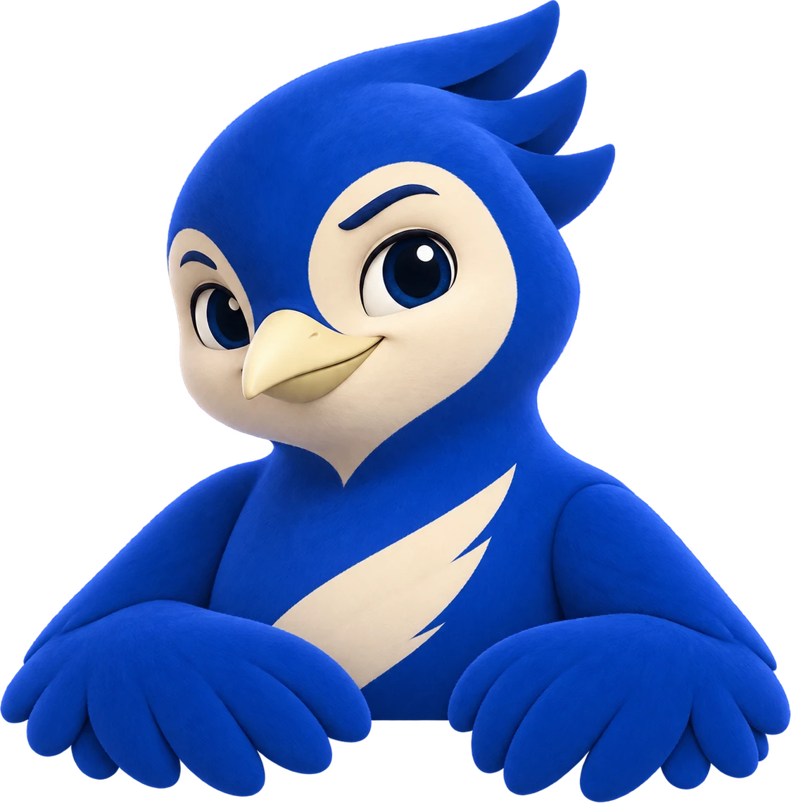 Pájaro azul de AITIRO apoyando las alas sobre el panel